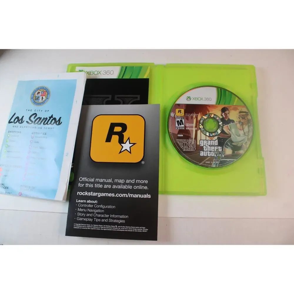 Grand Theft Auto V 5 Five (2013, XBox 360, 2-Disc Set) Authentic Complete W/ Map
